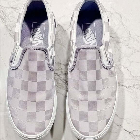 Vans Shoes - Vans Classic Slip On Stack Form Platform Satin Checkerboard Lilac Sneakers